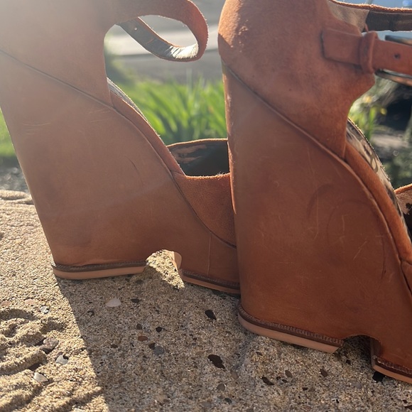 Sam Edelman Brown/Rust Wedge Platform Open Toe Sandals & Ankle Strap - Picture 5 of 8